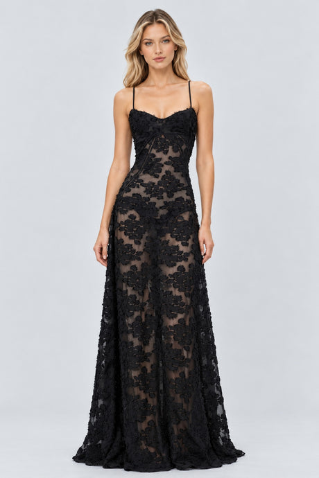 Faustine Floral Jacquard Corset Maxi Dress - Black_-_selmori.com_-_01