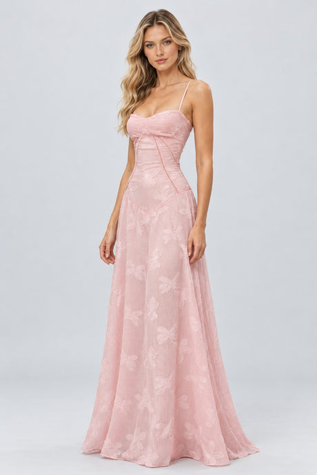 Faustine Floral Jacquard Corset Maxi Dress - Pink_-_selmori.com_-_05