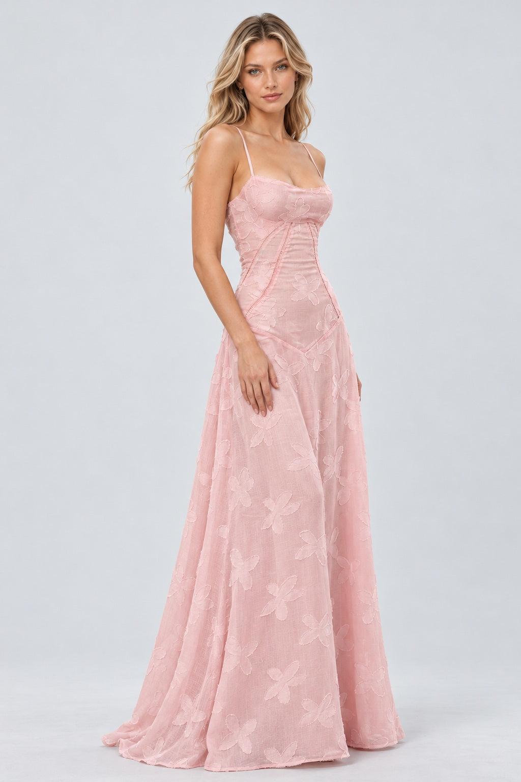 Faustine Floral Jacquard Corset Maxi Dress - Pink_-_selmori.com_-_06