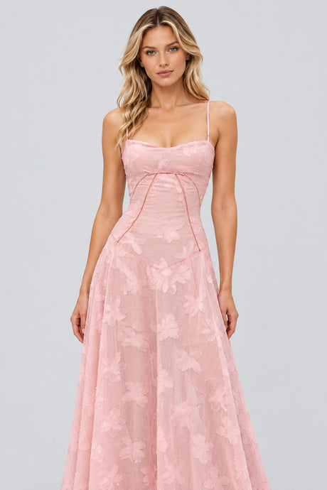 Faustine Floral Jacquard Corset Maxi Dress - Pink_-_selmori.com_-_07