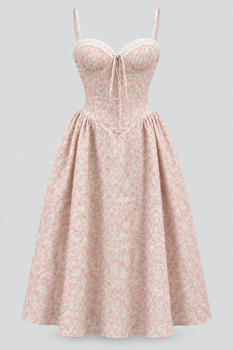 Félicienne Floral Lace-Trim Corset Midi Dress - Floral_-_selmori.com_-_03