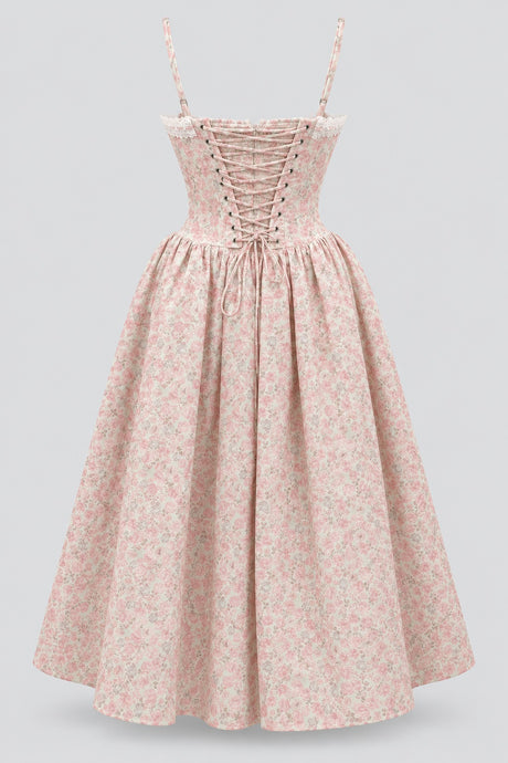 Félicienne Floral Lace-Trim Corset Midi Dress - Floral_-_selmori.com_-_04