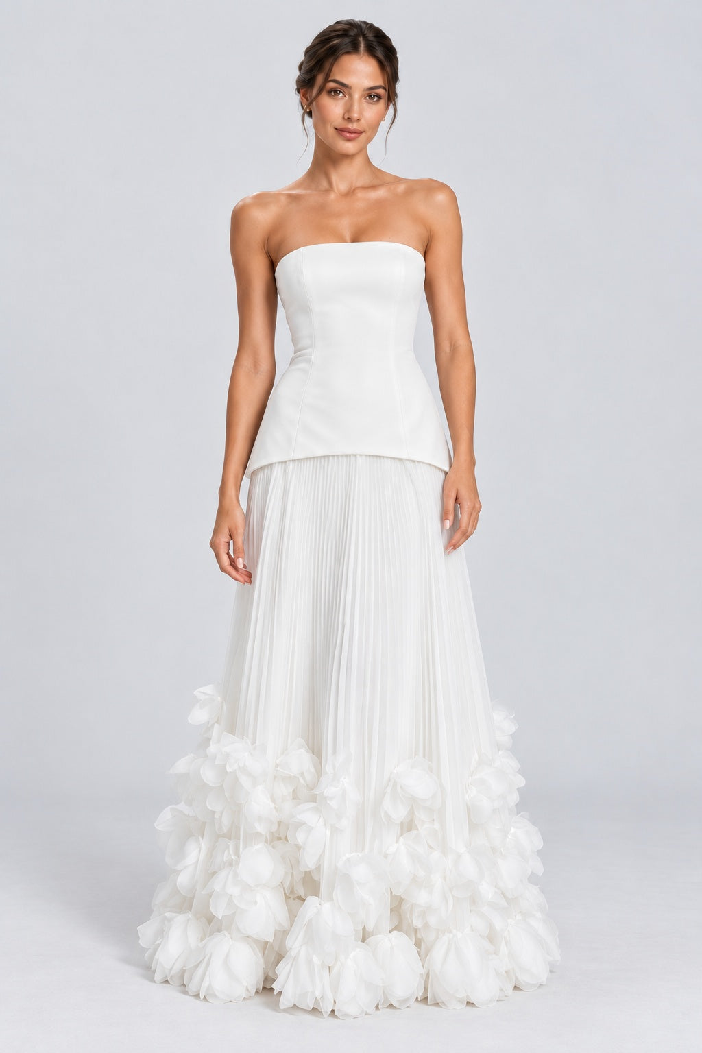 Florélie Strapless Floral Pleated Maxi Dress - White_-_selmori.com_-_01