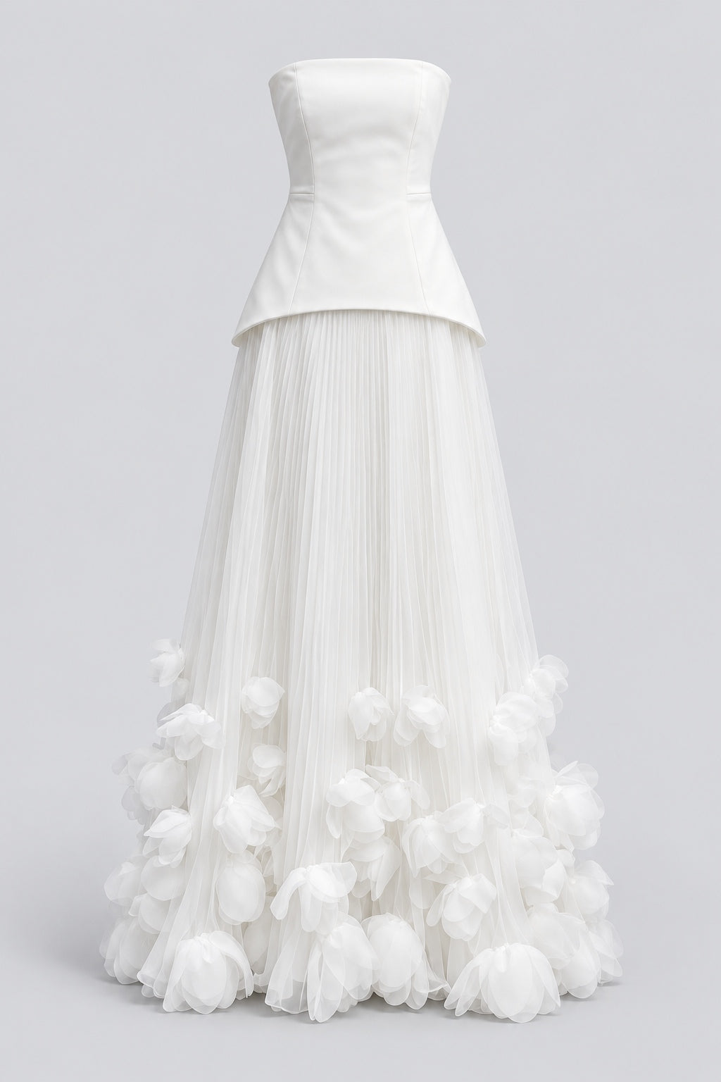 Florélie Strapless Floral Pleated Maxi Dress - White_-_selmori.com_-_03