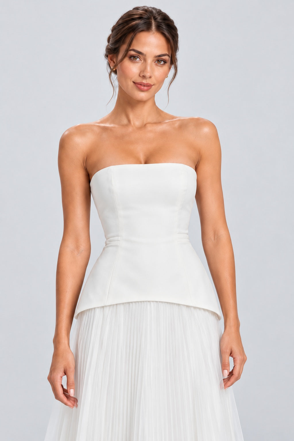 Florélie Strapless Floral Pleated Maxi Dress - White_-_selmori.com_-_07