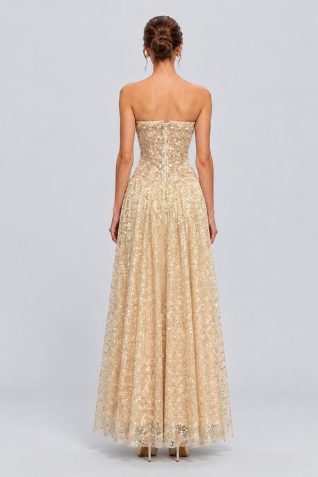 Guillemette Strapless Floral Lace Drop Waist Maxi Dress - Apricot_-_selmori.com_-_02