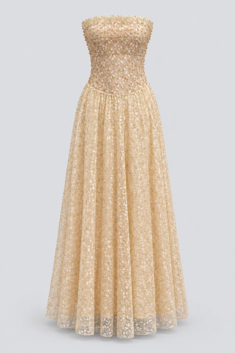Guillemette Strapless Floral Lace Drop Waist Maxi Dress - Apricot_-_selmori.com_-_03