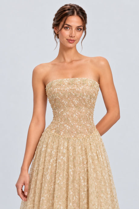 Guillemette Strapless Floral Lace Drop Waist Maxi Dress - Apricot_-_selmori.com_-_07