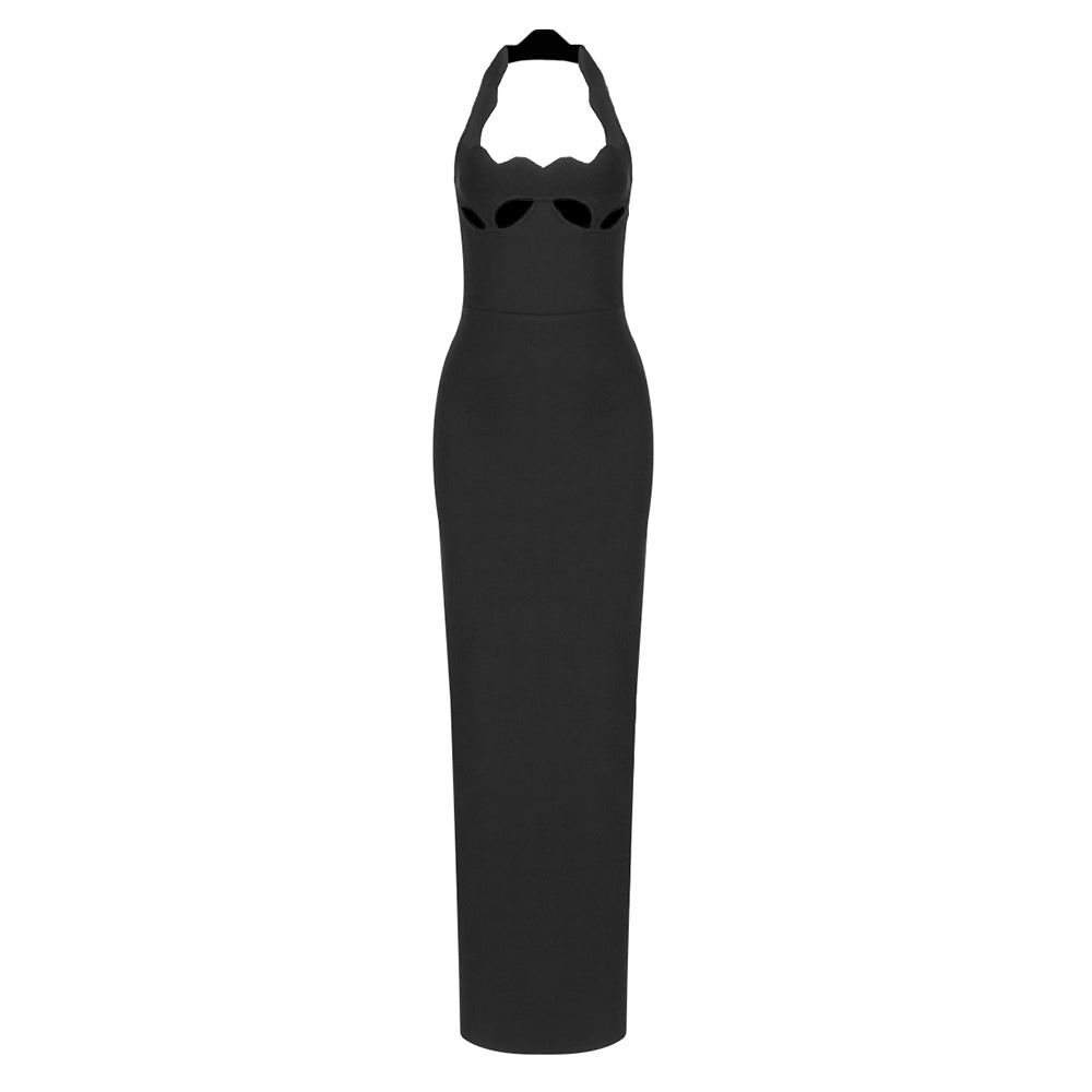 Selmori Noisette Halter Cut-Out Bodycon Maxi Dresses