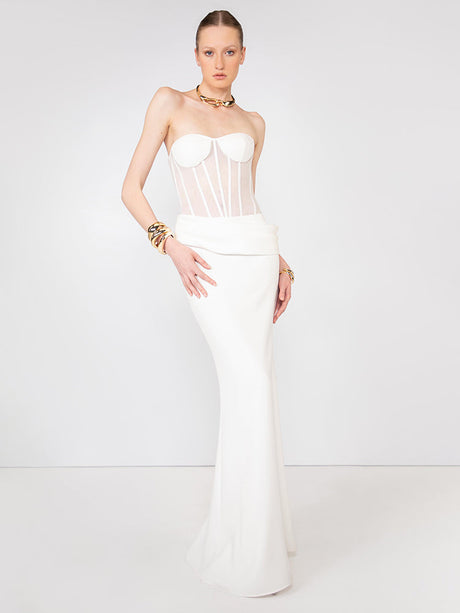 Selmori Cécile Corset Strapless Maxi Dress White