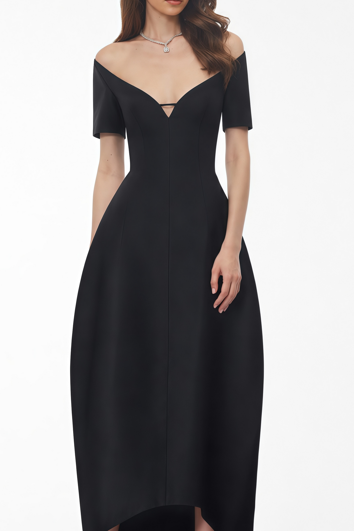 Séléné Deep V Short Sleeve Bandage Midi Dress