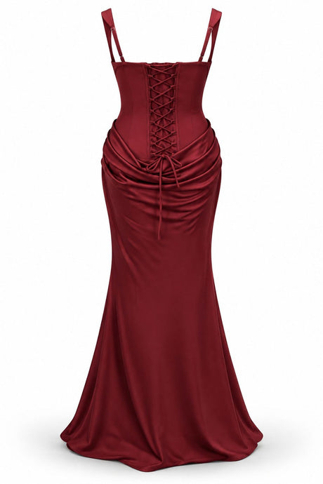 Hortense Plus Size Ruched Corset Maxi Dress - Red_-_selmori.com_-_04