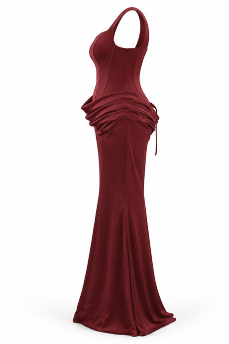 Hortense Plus Size Ruched Corset Maxi Dress - Red_-_selmori.com_-_08