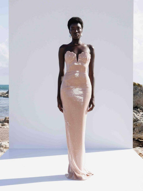 Hymne Blush Pink Sequin Strapless Evening Gown