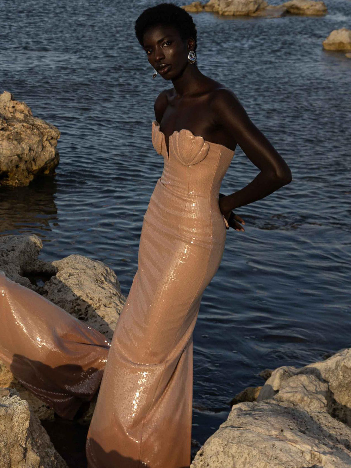 Hymne Blush Pink Sequin Strapless Evening Gown