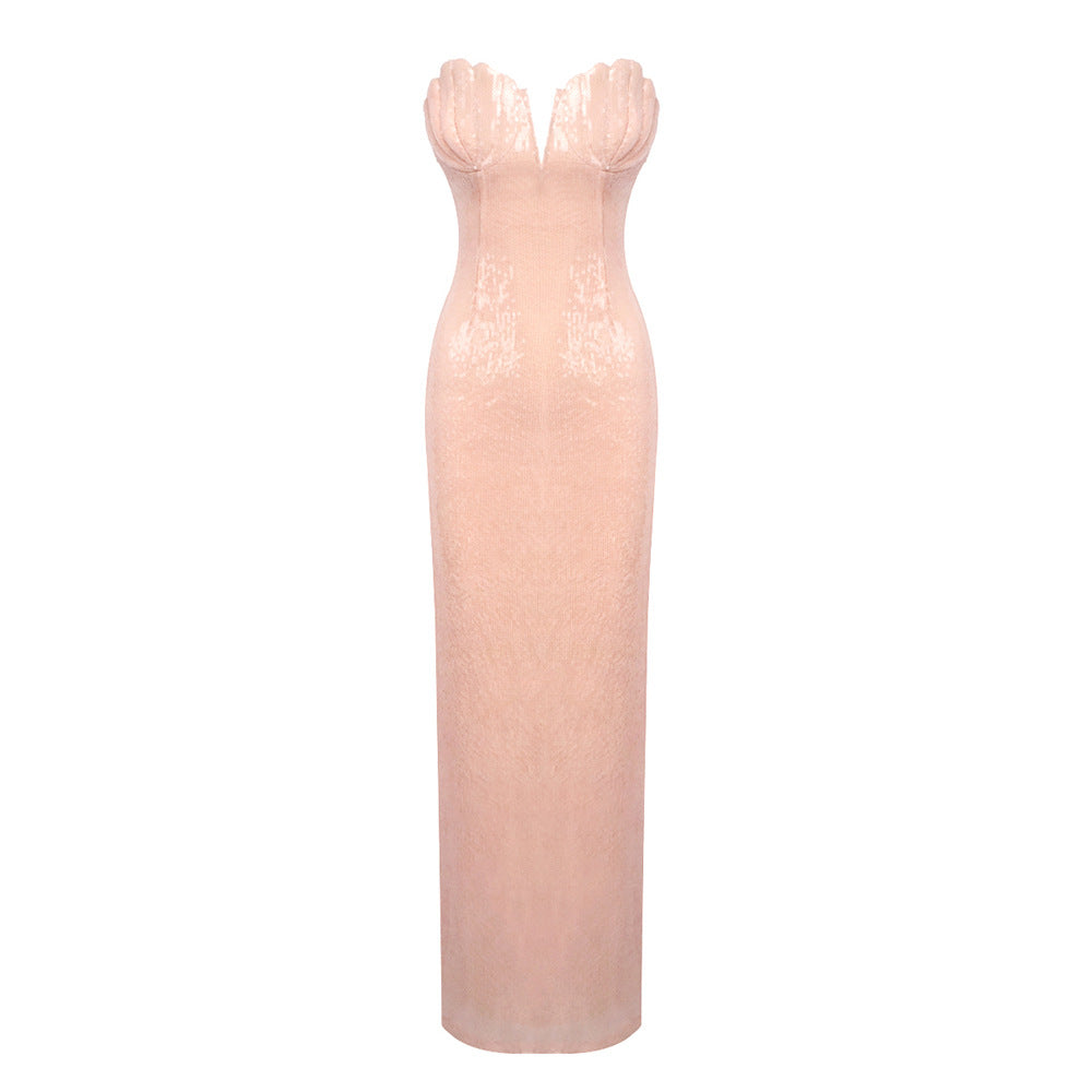 Hymne Blush Pink Sequin Strapless Evening Gown