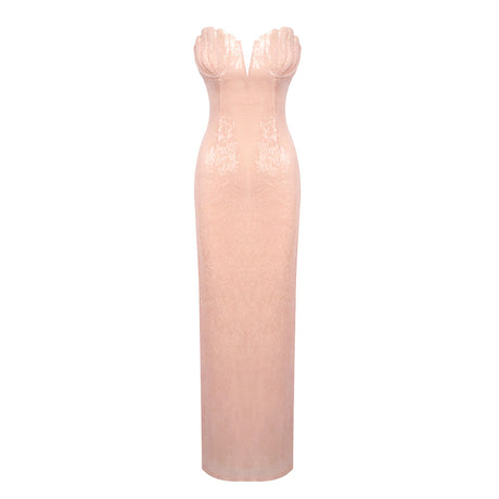 Hymne Blush Pink Sequin Strapless Evening Gown