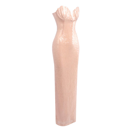 Hymne Blush Pink Sequin Strapless Evening Gown