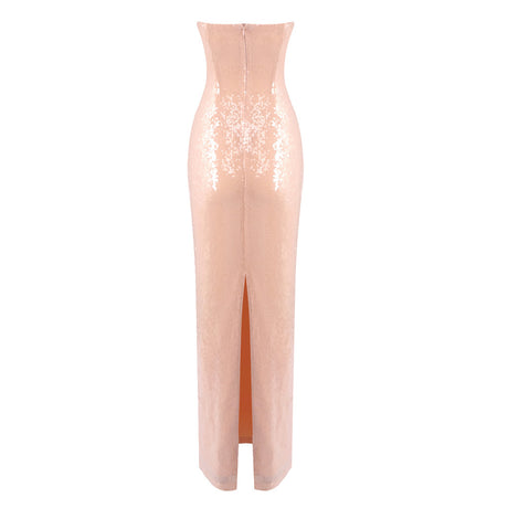 Hymne Blush Pink Sequin Strapless Evening Gown