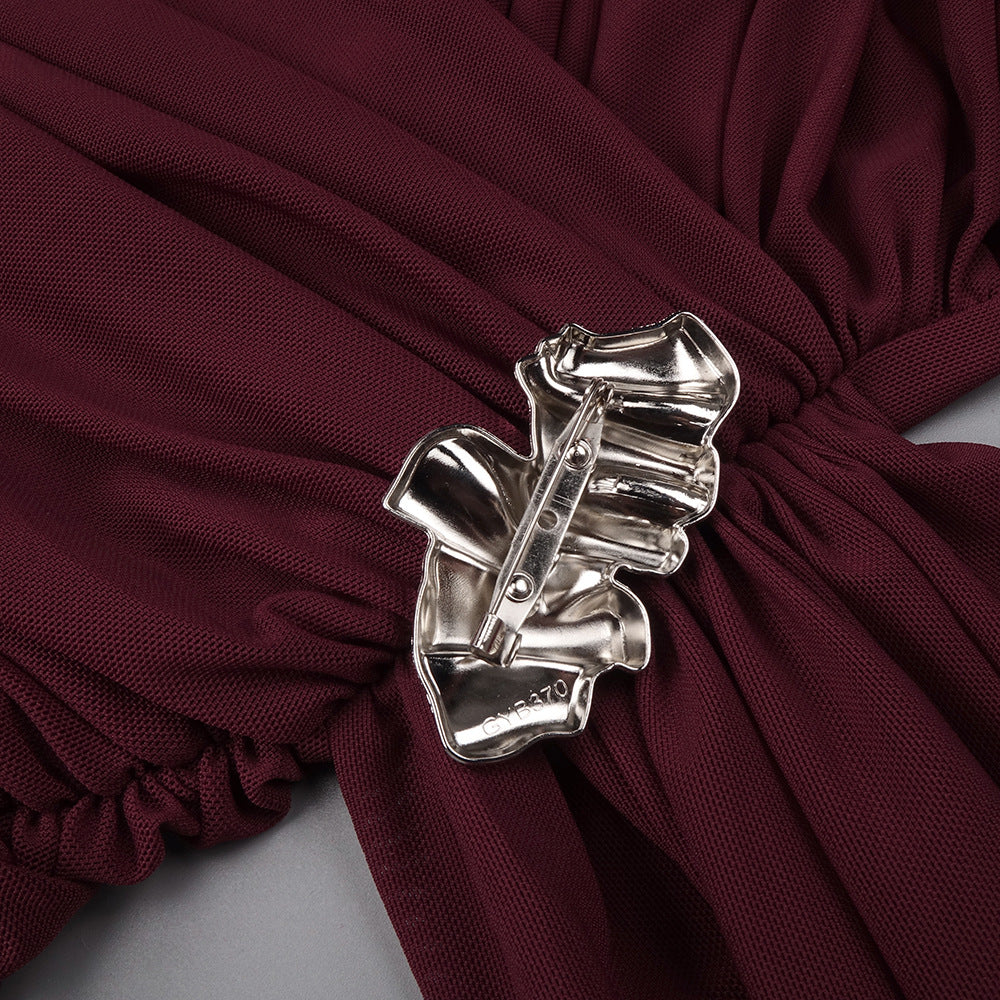 Instinct One Shoulder Draped Ruched Mini Dress Burgundy