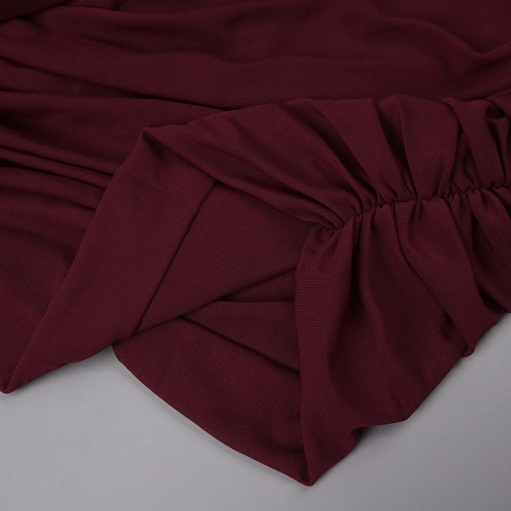 Instinct One Shoulder Draped Ruched Mini Dress Burgundy
