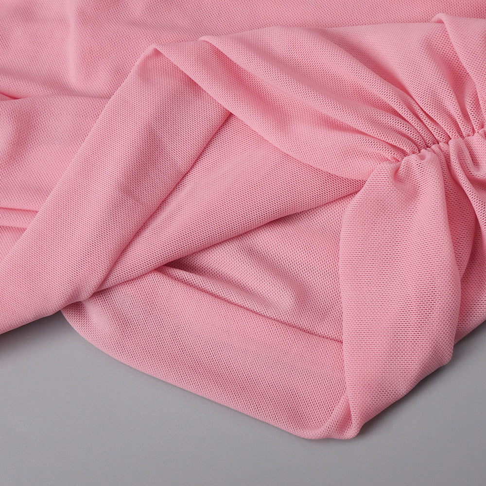 Instinct One Shoulder Draped Ruched Mini Dress Pink