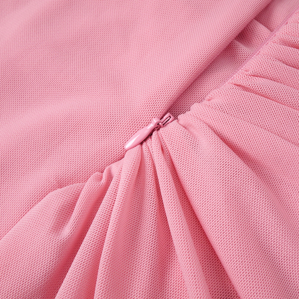 Instinct One Shoulder Draped Ruched Mini Dress Pink