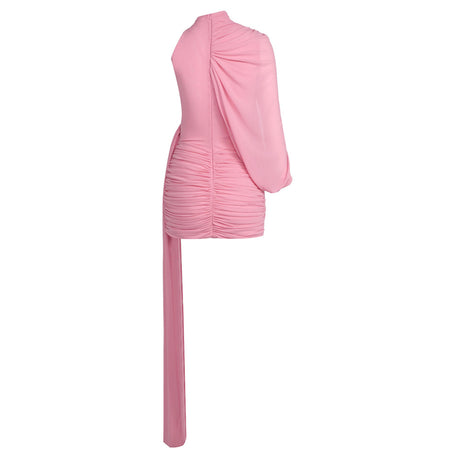 Instinct One Shoulder Draped Ruched Mini Dress Pink