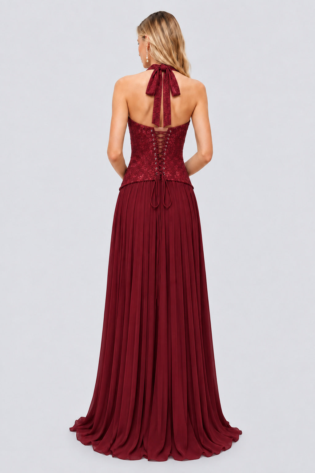 Isaline Halter Lace Corset Maxi Dress - Burgundy_-_selmori.com_-_02