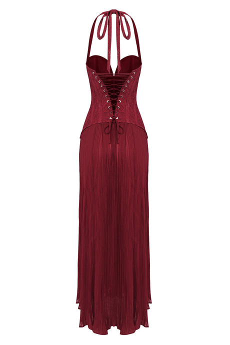 Isaline Halter Lace Corset Maxi Dress - Burgundy_-_selmori.com_-_04