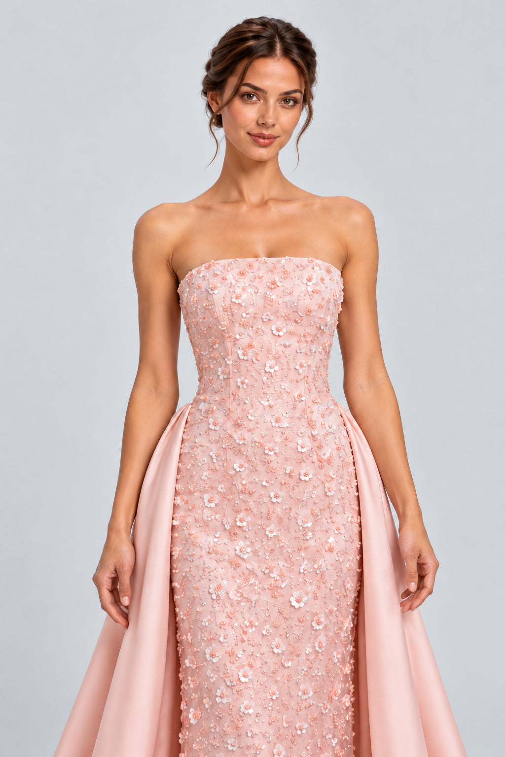 Isméliane Strapless Floral-Beaded Maxi Dress with Satin Overskirt - Pink_-_selmori.com_-_07