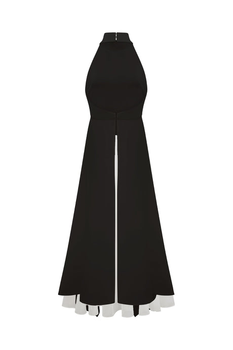 Juliette Halterneck Layered Maxi Dress - Black - Upper body