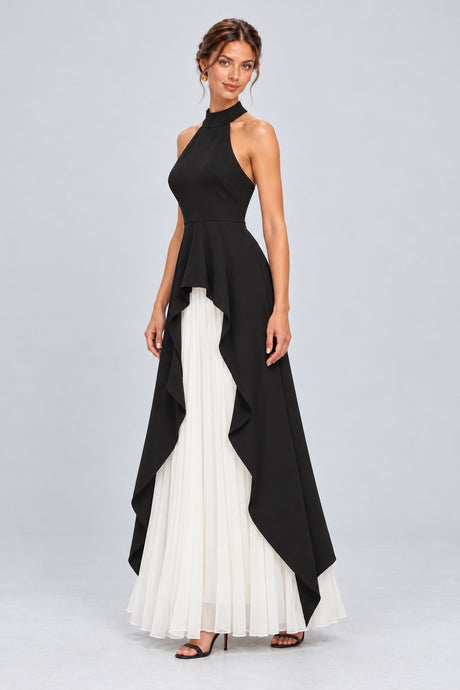 Juliette Halterneck Layered Maxi Dress - Black - Back
