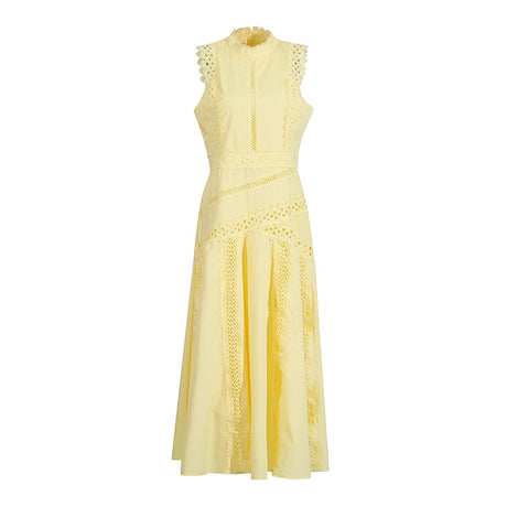 Léandra Lace Sleeveless High Neck A-Line Midi Dress