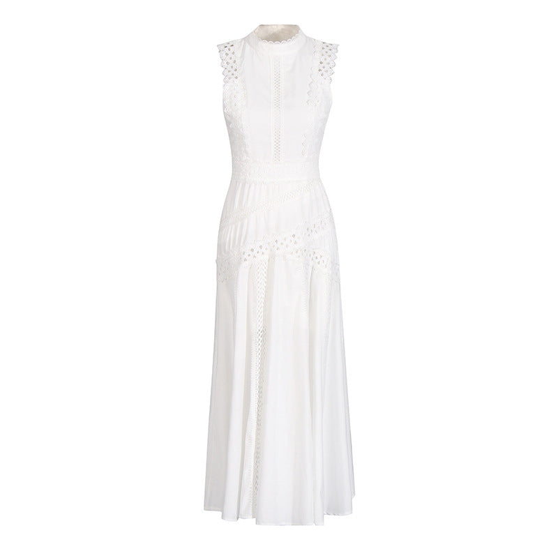 Léandra Lace Sleeveless High Neck A-Line Midi Dress