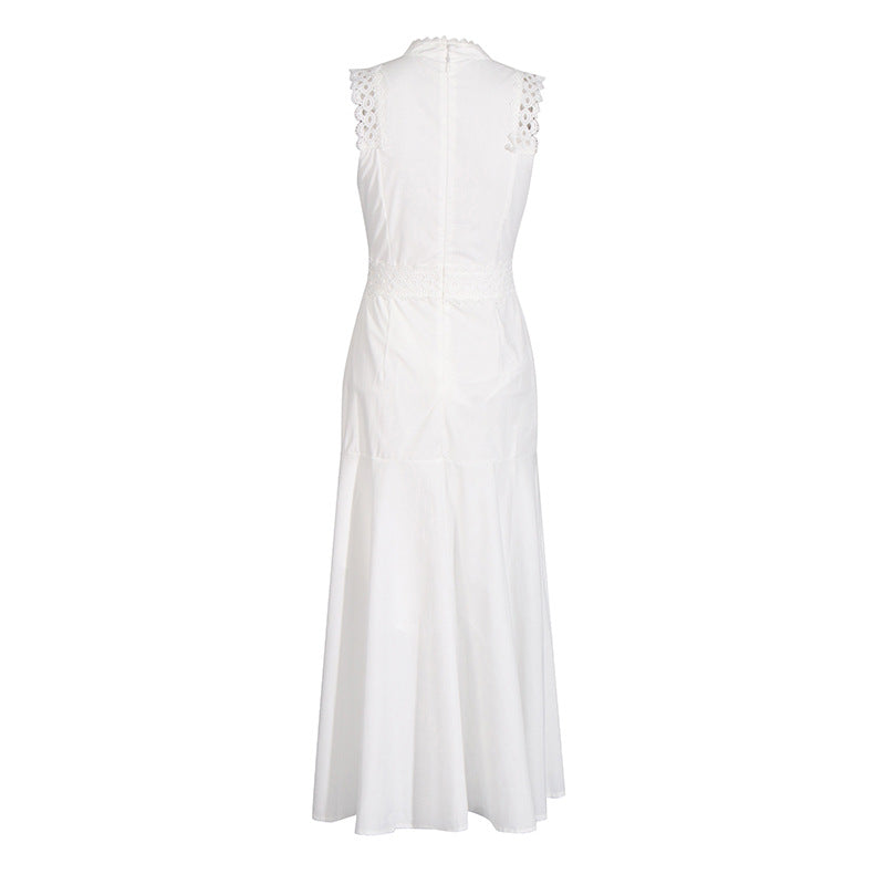 Léandra Lace Sleeveless High Neck A-Line Midi Dress