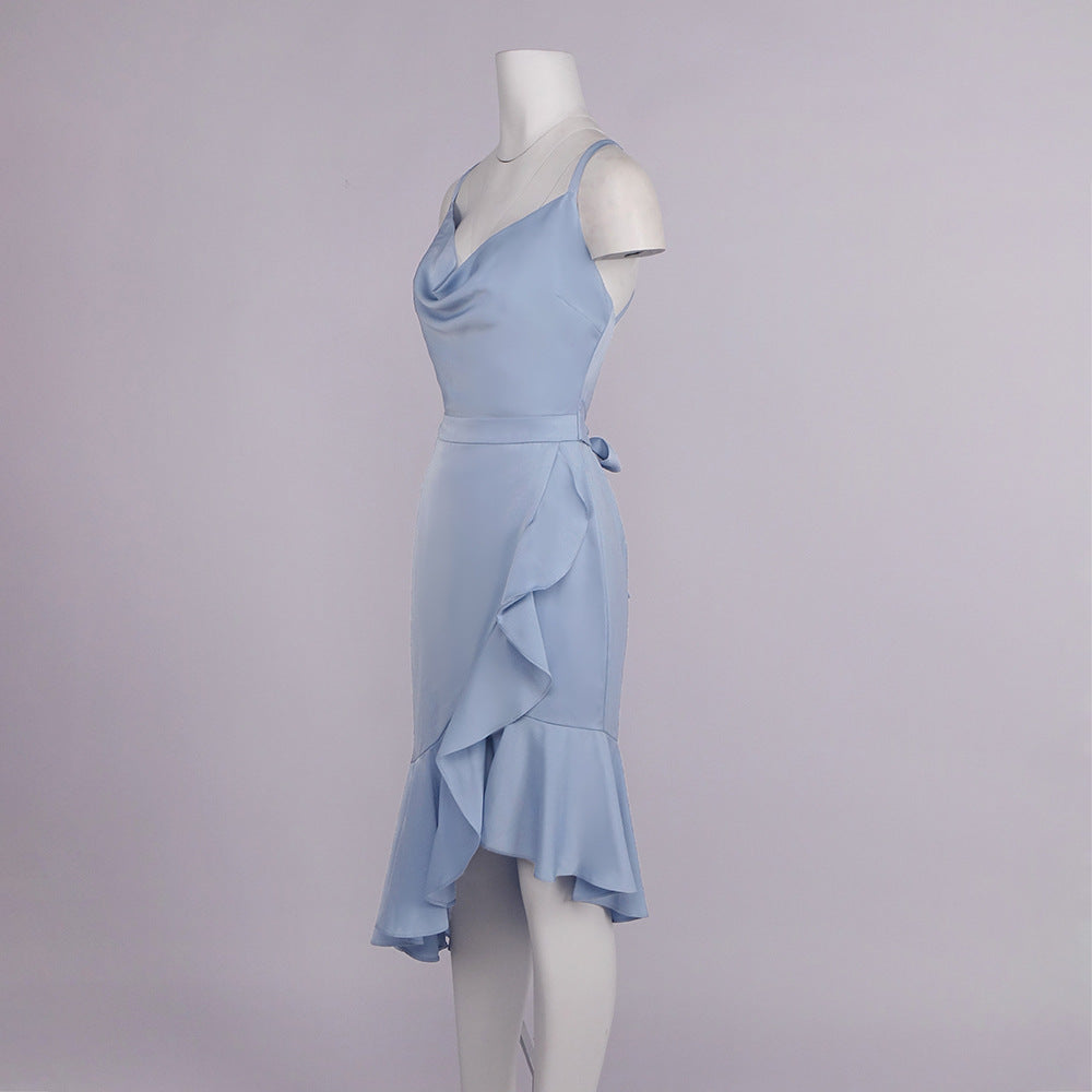 Amulette Cowl Neck Ruffle Midi Dress