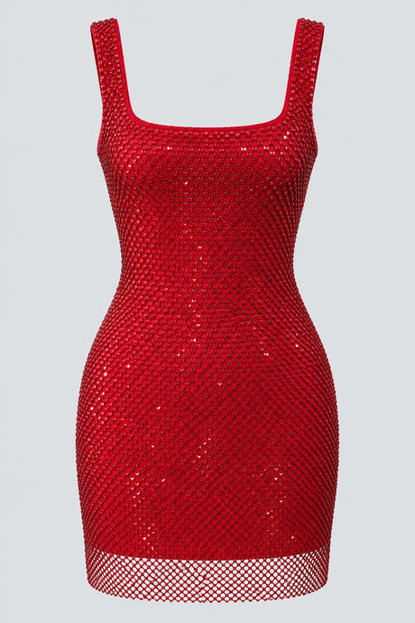Maëline Metallic Mesh Mini Dress - Red_-_selmori.com_-_03