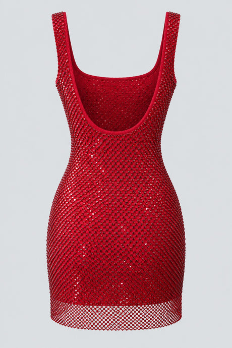 Maëline Metallic Mesh Mini Dress - Red_-_selmori.com_-_04