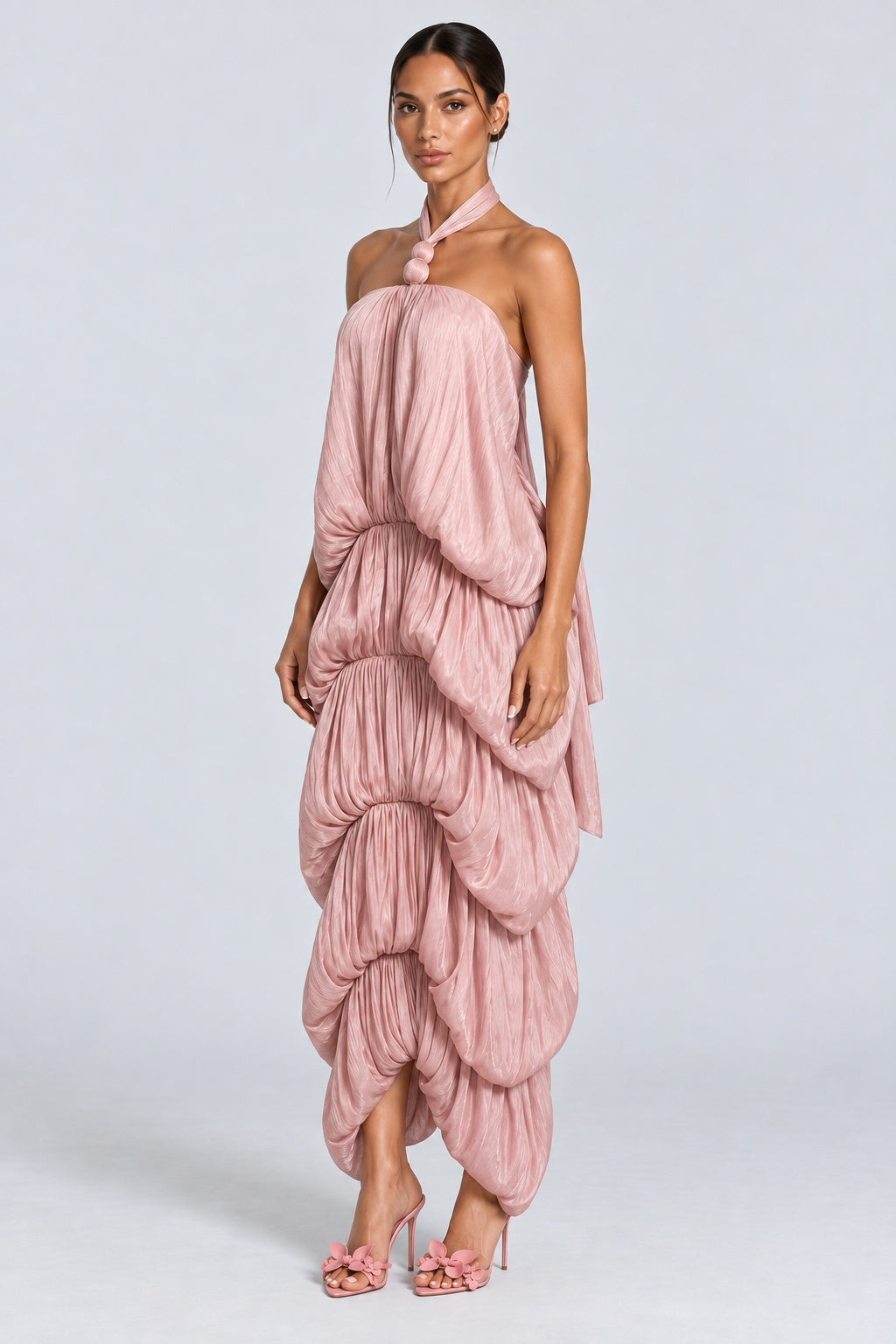 Melisandre Halterneck Draped Bubble Maxi Dress - Pink_-_selmori.com_-_05