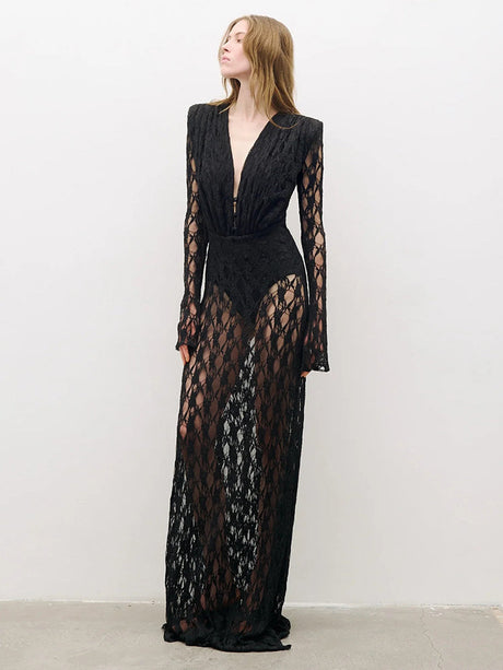Selmori Hermine Lace Long Sleeve Maxi Dress Black