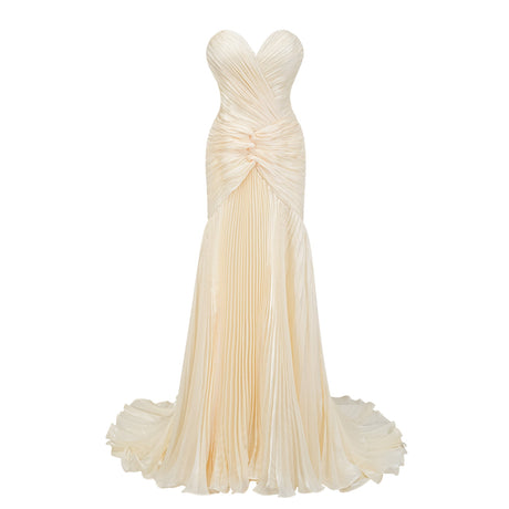 Mina Strapless Sweetheart Ruched Maxi Dress / Champagne