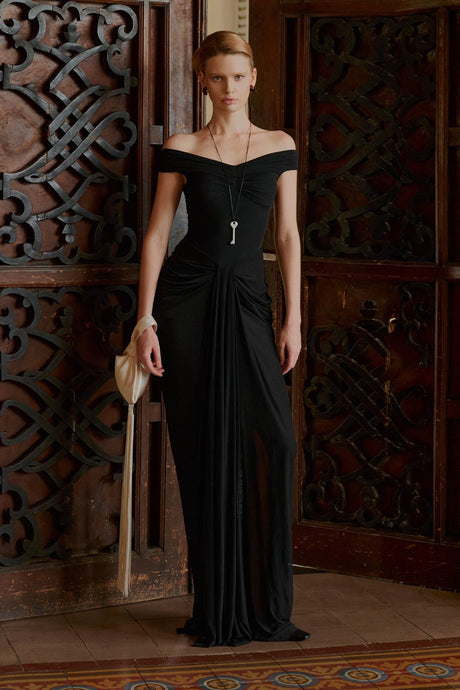 Noctuelle Off-Shoulder Ruched Maxi Dress - Black_-_selmori.com_-_14