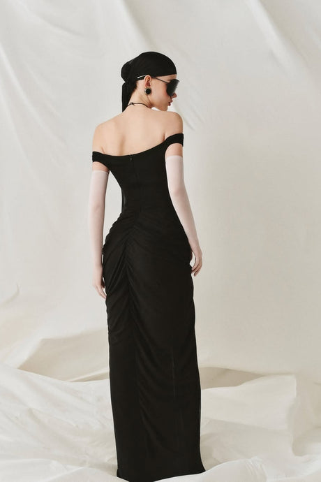 Noctuelle Off-Shoulder Ruched Maxi Dress - Black_-_selmori.com_-_16