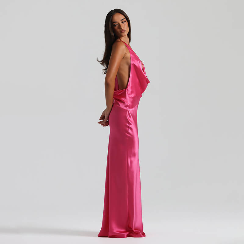 Frisson Satin Cowl Neck Slip Maxi Dress