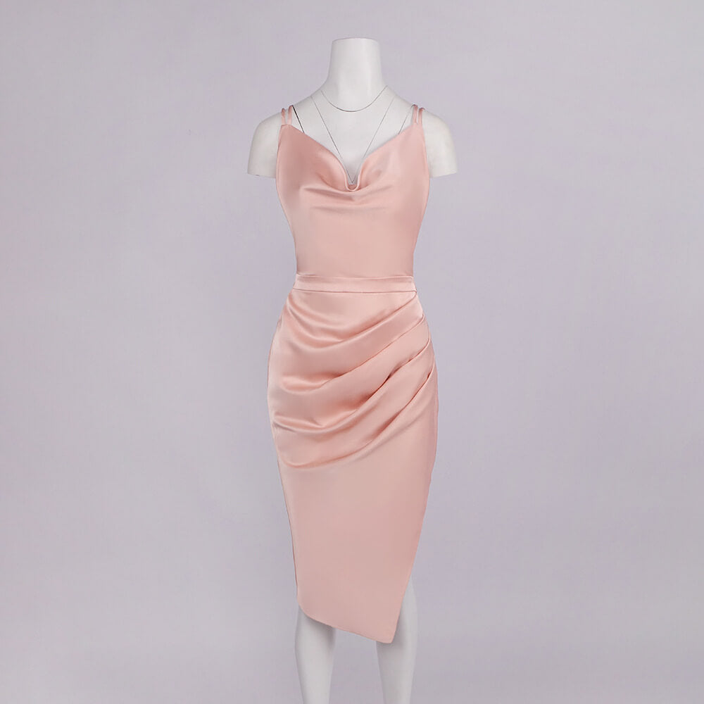 Joséphine Cowl Neck Satin Midi Dress