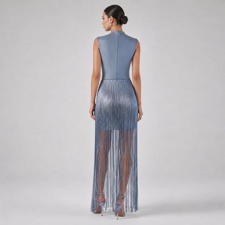 Symphonie Fringe High Neck Maxi Dress