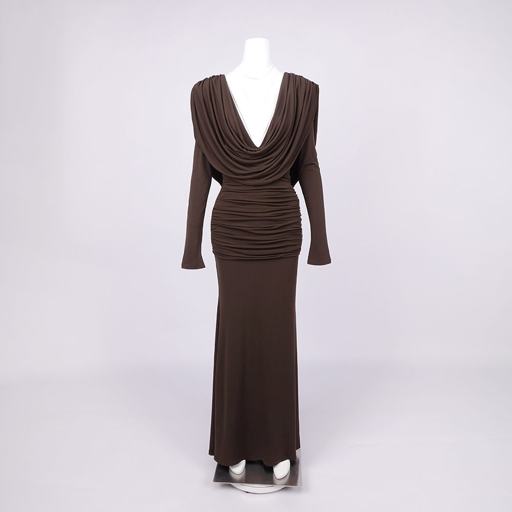 Selmori Lumière Long Sleeve Deep V Maxi Dress