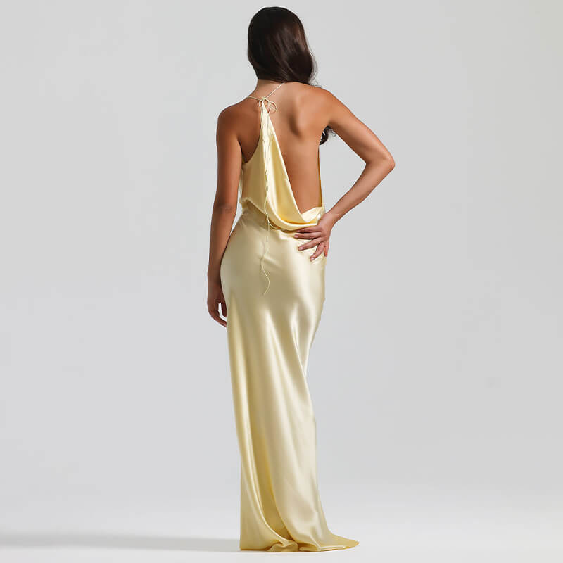 Frisson Satin Cowl Neck Slip Maxi Dress