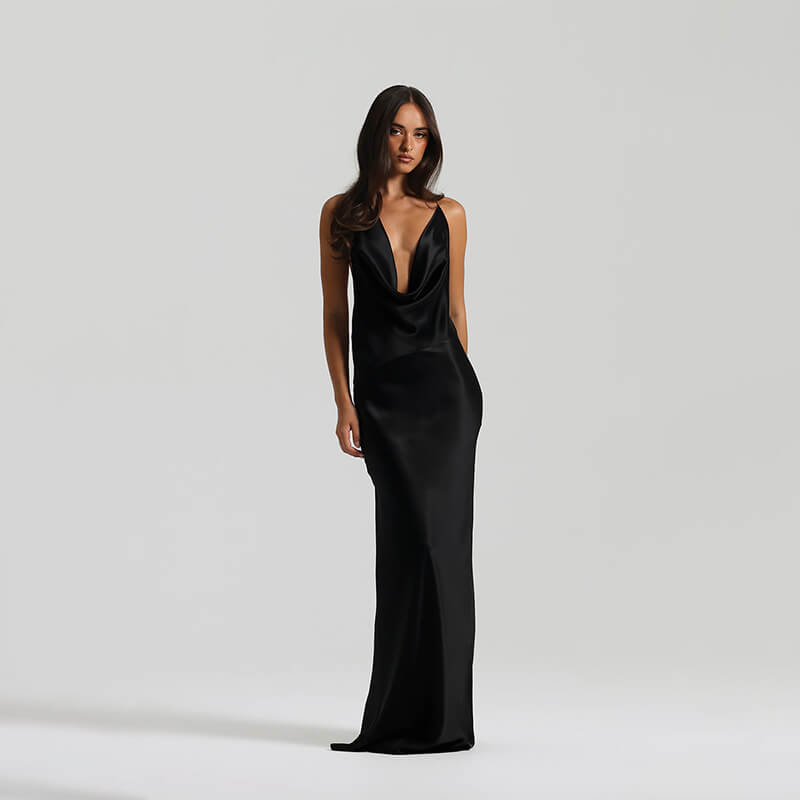 Frisson Satin Cowl Neck Slip Maxi Dress